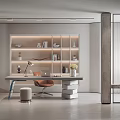 Modern Study Room Interior Design With Lighted Bookshelf Desk Chair And Table Lamp