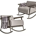 Gray Rocking Chairs With Wooden Armrests And Black White Checkered Blanket