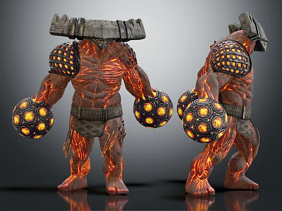 Lava Giant Creature With Stone Armor Glowing Orbs And Muscular Build 3d model