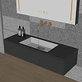 Modern Wall Mounted Washbasin with Black Countertop Illuminated Mirror and Bath Products