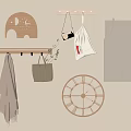 Modern Wall Decorations With Wooden Hooks Elephant Decor Clock Hanging Linen Bag And Geometric Board