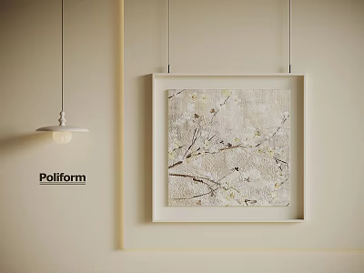 Modern Abstract Painting with Subtle Branches and Soft Blossoms on Light Interior Wall 3d model