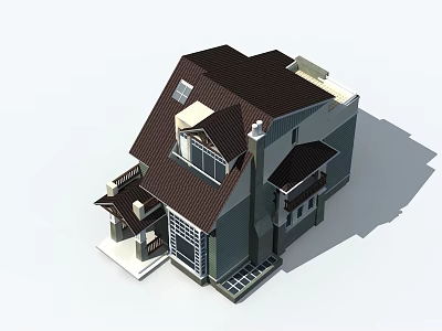 Modern Detached Villa Exterior With Sloped Roof Chimney Multiple Windows And Porch 3d model