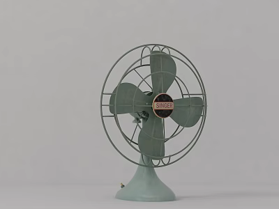 Vintage Green Air Conditioner Fan With Metal Mesh Cover And Stable Base 3d model