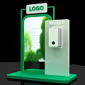 Window Display For Heater Product With Green Frame Base Logo And Model 3d model