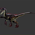Animated Velociraptor Dinosaur Character With Colorful Red Purple White Stripes Open Mouth Sharp Teeth Claws