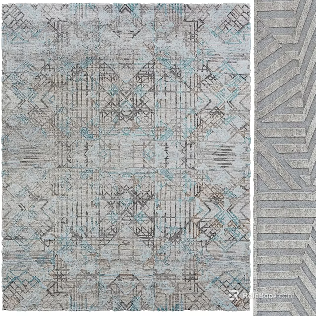 Square Rug With Modern Geometric Patterns In Blue And Gray Tones 3d model 