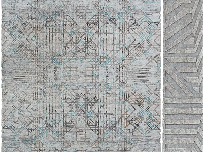 Square Rug With Modern Geometric Patterns In Blue And Gray Tones 3d model