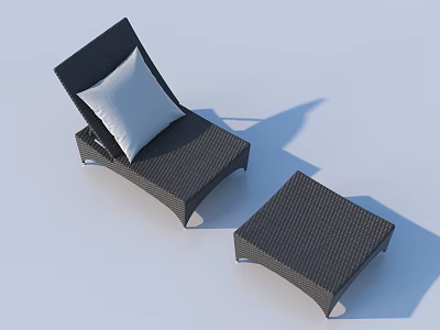 Stylish Outdoor Sofa with White Cushion and Wicker Side Table Design 3d model