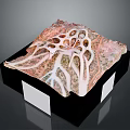 Pink And White Artistic Resin Sculpture With Intricate Hole Texture On Black Base