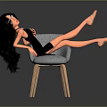 Game Movie Character In Black Dress With Long Black Hair Lying On Gray Chair