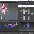 Anime Style Game Movie Character In Pink Cherry Blossom Kimono With Pink Umbrella