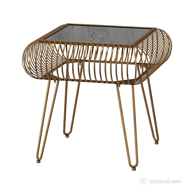 Modern Coffee Table With Golden Metal Woven Frame And Clear Glass Top Design 3d model 