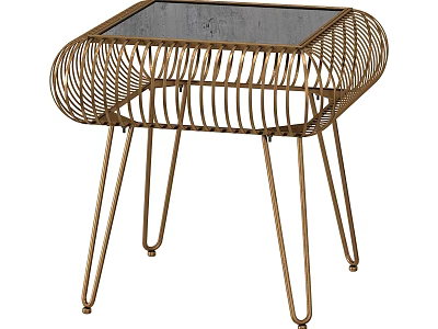 Modern Coffee Table With Golden Metal Woven Frame And Clear Glass Top Design 3d model