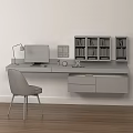 Modern Home Office Workspace With Desk Computer Bookshelf Chair And Clock