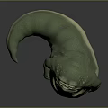 Fantasy Creature Character With Light Green Skin Bulging Belly Red Eyes And Tail Like Appendage