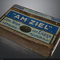 Vintage Metal Box Sculpture With Carved German Text And Rustic Design