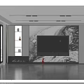 Modern Minimalist TV Wall Design Featuring Marble Texture White Cabinets And Fireplace 3d model