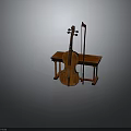 Classic Violin With Bow And Red Wooden Bench Musical Instrument Gear