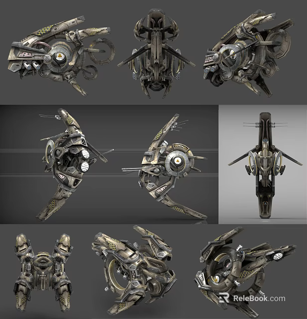 Detailed Sci-Fi Mechanical Design Featuring Intricate Metallic Components And Structures 3d model 