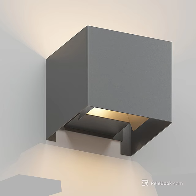 Modern Gray Square Wall Lamp Mounted on Corner Wall for Interior Lighting Decor 3d model 