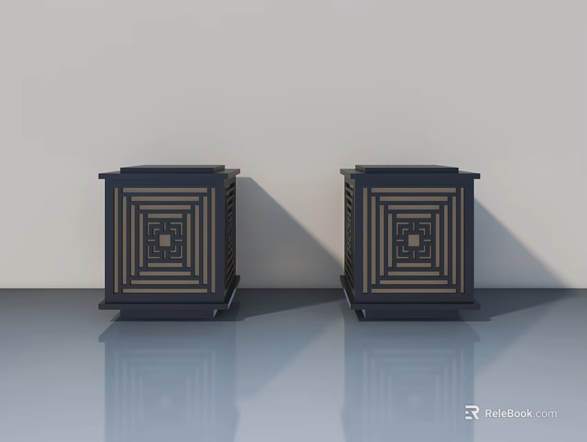 Two Dark Modern Swing Doors With Intricate Geometric Patterns And Reflective Surfaces 3d model