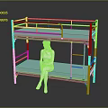 Group Of People Sitting On Bunk Bed With Blue Mattress And Metal Frame