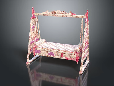 Stylish Hammock With Stand Featuring Pink And Beige Floral Pattern Design 3d model