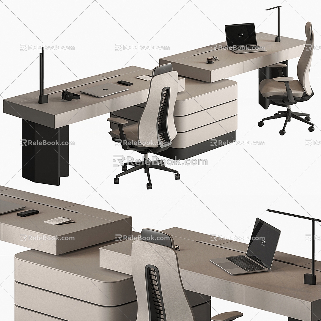 Solid wood desk bench combination 3d model