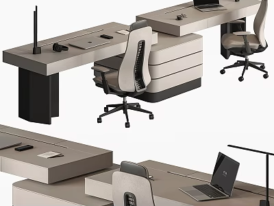 Modern Office Desk And Chair Set With Laptop Mouse And Sleek Functional Design 3d model