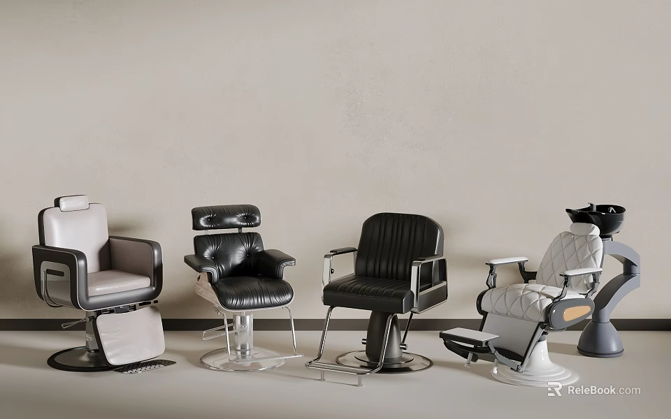 Various Styles of Barber Chairs with Leather Upholstery and Modern Design 3d model 
