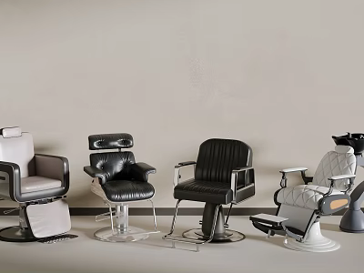 Various Styles of Barber Chairs with Leather Upholstery and Modern Design 3d model