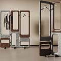 Modern Geometric Clothes Hanger With Gray Brown Frames And Hanging Clothes