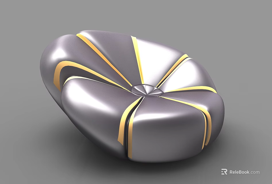 Modern Single Sofa Design With Petal Shaped Silver And Gold Button Tufted 3d model 