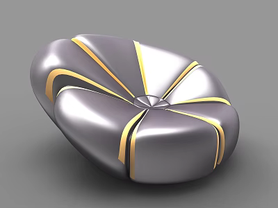 Modern Single Sofa Design With Petal Shaped Silver And Gold Button Tufted 3d model