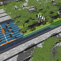 Modern Entrance Gate Design With Landscaped Area Trees Water Feature And Sculptural Element