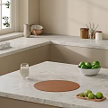 Fresh Green Apples And Milk On Marble Countertop With Brown Placemat