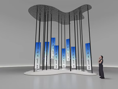 Decorative Ornament Set With Black Poles Curved Top And Blue White Vertical Panels 3d model