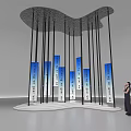 Decorative Ornament Set With Black Poles Curved Top And Blue White Vertical Panels