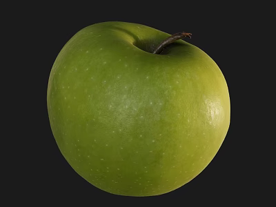 Fresh Ripe Green Apple with Smooth Skin and Stem on Dark Background 3d model