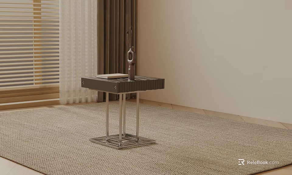 Modern Side Table With Metal Legs Wooden Top And Decorative Vase On Living Room Rug 3d model 
