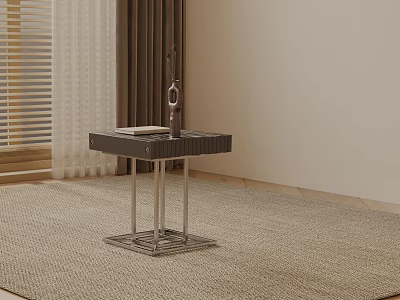 Modern Side Table With Metal Legs Wooden Top And Decorative Vase On Living Room Rug 3d model