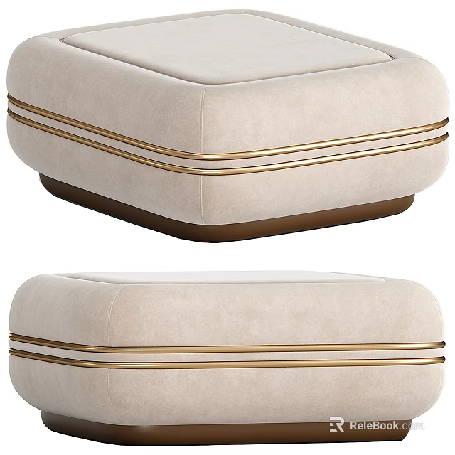 Beige Ottoman With Gold Trim Stripes And Brown Base Modern Design 3d model 