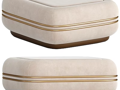 Beige Ottoman With Gold Trim Stripes And Brown Base Modern Design 3d model