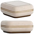 Beige Ottoman With Gold Trim Stripes And Brown Base Modern Design