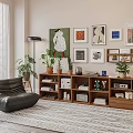 Cozy Bean Bag Chair in Modern Living Room with Bookshelf Plants and Wall Art