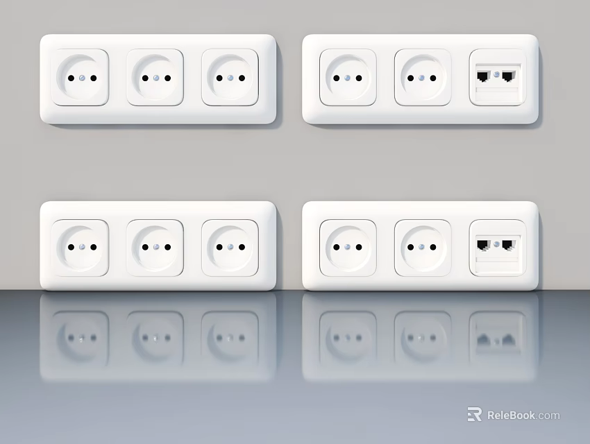White Wall Mounted Socket Panels With Multiple Outlets And Reflective Surface 3d model 