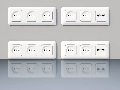 White Wall Mounted Socket Panels With Multiple Outlets And Reflective Surface 3d model
