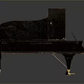 Black Grand Piano With Open Lid And Orange Interior Golden Legs