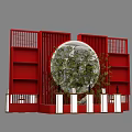 Chinese Style Window Display Decoration With Red Screens Circular Frame And Book Themed Elements 3d model
